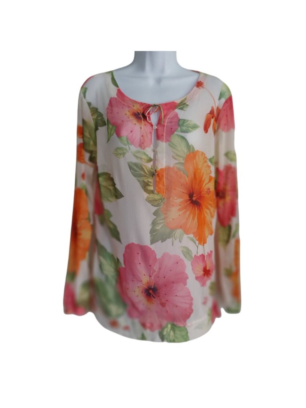 Tommy Bahama Sheer Silk Floral Top M Coastal Resort Boho Layer Blouse